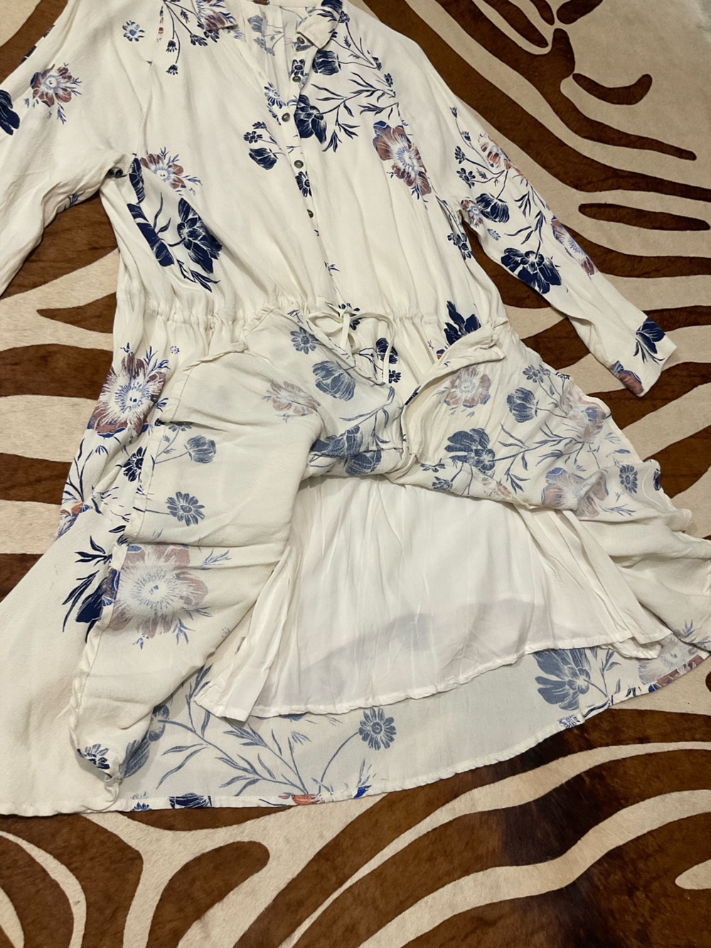 Free People Floral Print Button Down Drawstring Waist Mini Dress Size XS - Picture 3 of 7
